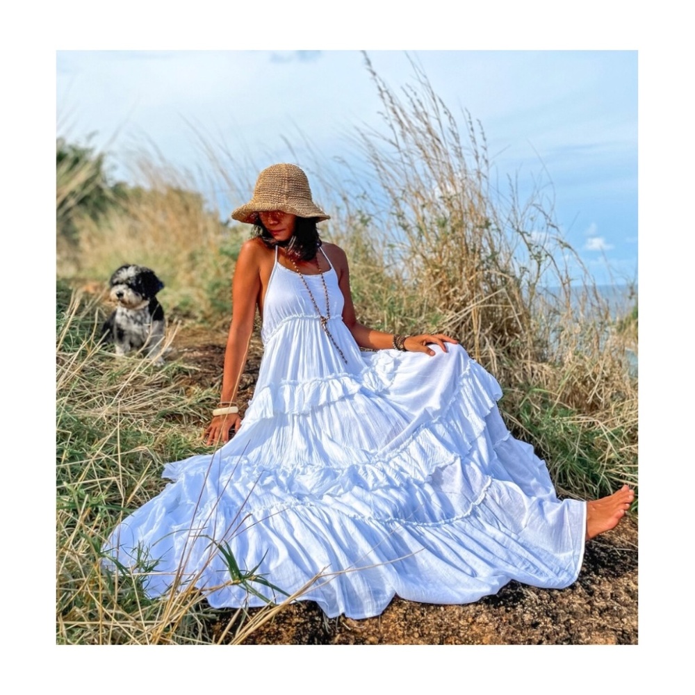 CREAM MAXI BOHO RUFFLE DRESS